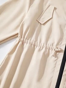 SHEIN 青少年女孩連帽字母裝飾運動夾克，秋季返校上衣套裝，冬季長袖套頭夾克，黑色洋裝 - 米色 - 查看 7