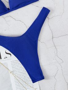 Swim Vcay Summer Beach Rib Triangle High Cut Bikini - Royal Blue - View 11