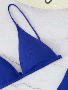 Swim Vcay Summer Beach Rib Triangle High Cut Bikini - Royal Blue - View 10
