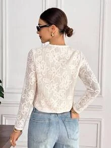 Serisse Women's Jacquard 3D Metal Buckle Design Jacquard Elegant Fashion Long Sleeve Jacket - Apricot - View 12