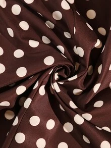SHEIN LUNE Coffee Brown Polka Dot 2 In 1 Set Top (Waist-Cinching Blouse) With Simple Round Neck, Long Sleeves With Subtle Puff Shoulder Design, Softly Shaping Shoulder Line, Optimizing Shoulder-Neck Proportion, Clean And Slimming. Half-Length Skirt Part In Matching Dark Coffee Base + Beige Polka Dot Print, Classic Vintage Polka Dot Element Plus Size Two Pieces Set - Coffee Brown - View 4