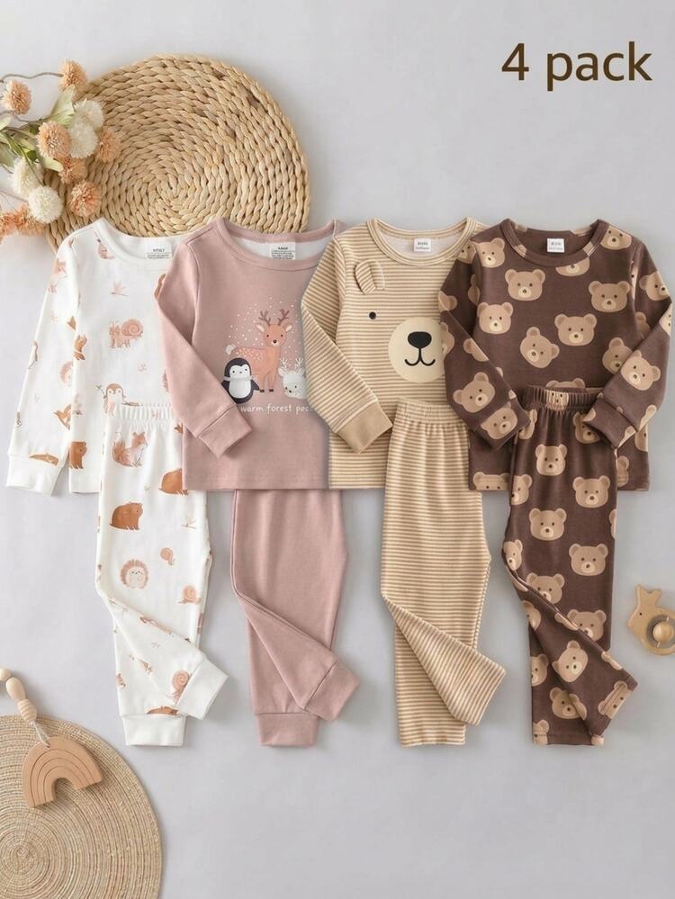 2 Sets Baby Boy Knitted Comfortable Soft Cute Fitted Long Sleeve Pants Loungewear, Best Gift For Baby Boy, Home Wear, Versatile Fashion, Best Choice - Multicolor - View 1