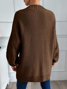 EURMUSE Women Cable Knit Detailed Oversize Cardigan - Brown - View 5