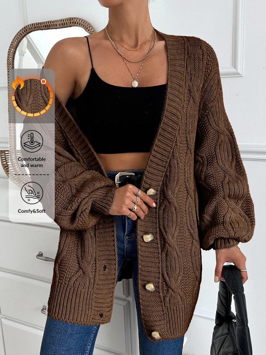 EURMUSE Women Cable Knit Detailed Oversize Cardigan