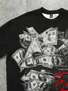 SHEIN 青少年男孩休闲时尚经典酷炫钞票裹脸肖像图案 T 恤，经典时尚标语印花短袖圆领 T 恤，适合夏季 - 彩色 - 查看 5