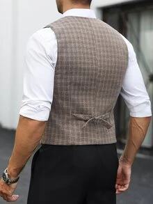 DREXORIN 男士休閒商務西裝背心，格子布料製成，適合日常通勤、輕鬆工作環境或半正式場合，也是送給男友和丈夫的理想禮物 - 棕色 - 查看 2