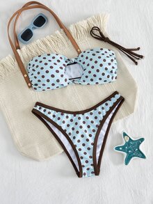 Swim Basics Women's Summer Beach Polka Dot Halter Tie Sexy Bikini And Triangle Briefs Swimwear Set - Blue - View 4
