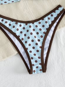Swim Basics Women's Summer Beach Polka Dot Halter Tie Sexy Bikini And Triangle Briefs Swimwear Set - Blue - View 3