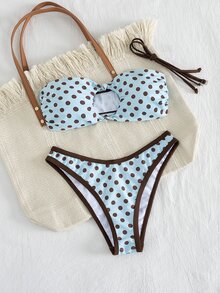 Swim Basics Women's Summer Beach Polka Dot Halter Tie Sexy Bikini And Triangle Briefs Swimwear Set - Blue - View 6