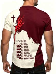 Manfinity Dauomo Men's Short Sleeve T-Shirt With JESUS Letter & Cross Print, Casual Daily Tee - Multicolor - View 2