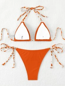 Swim Basics Women Color Block Bikini Top And Bottom Set, Random Print For Summer Beach Vacation - Multicolor - View 2