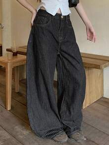 DAZY Tween Girl Letter Stripe Wide Leg Loose Casual Denim Jeans Fall - Dark Wash - View 4