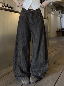 DAZY Tween Girl Letter Stripe Wide Leg Loose Casual Denim Jeans Fall - Dark Wash - View 7