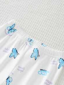 Girls Little Princess Butterfly Print Long Sleeve Long Pants Tight Pajama Set Loungewear - White - View 5