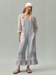 SoleilVie Women's Striped Casual Cottage Core Jumpsuit For Commuting Brunch Vacation Blue And White Striped Summer - Multicolor - View 4