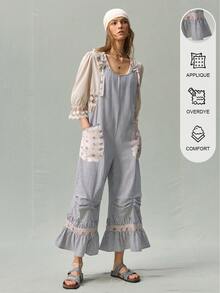 SoleilVie Women's Striped Casual Cottage Core Jumpsuit For Commuting Brunch Vacation Blue And White Striped Summer - Multicolor - View 2