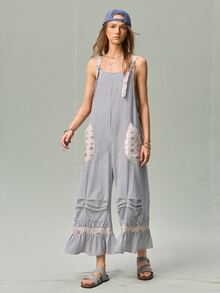 SoleilVie Women's Striped Casual Cottage Core Jumpsuit For Commuting Brunch Vacation Blue And White Striped Summer - Multicolor - View 6