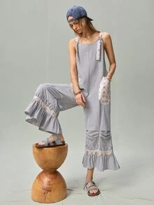SoleilVie Women's Striped Casual Cottage Core Jumpsuit For Commuting Brunch Vacation Blue And White Striped Summer - Multicolor - View 7