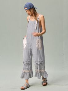 SoleilVie Women's Striped Casual Cottage Core Jumpsuit For Commuting Brunch Vacation Blue And White Striped Summer - Multicolor - View 5