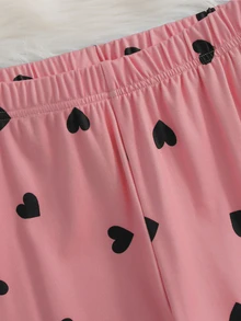 Tween Girls' 2pcs Heart Print Long Sleeve Pants Snug Fit Pajama Lounge Set - Pink - View 3