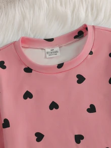 Tween Girls' 2pcs Heart Print Long Sleeve Pants Snug Fit Pajama Lounge Set - Pink - View 4