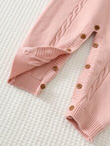 Loomiva Baby Girl Baby Girl Casual Daily Pink 3D Plush Bear Pattern 3D Bow Decor Cable Knit Comfortable Sweater Romper - Pink - View 5