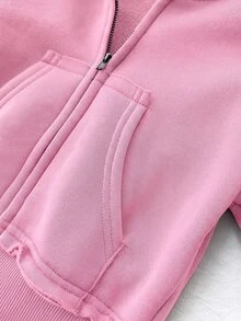 Kids Tween Girl Pink Zip-Up Hoodie And Sweatpants Casual Set - Pink - View 5