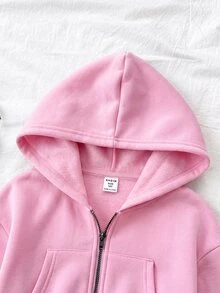 Kids Tween Girl Pink Zip-Up Hoodie And Sweatpants Casual Set - Pink - View 3