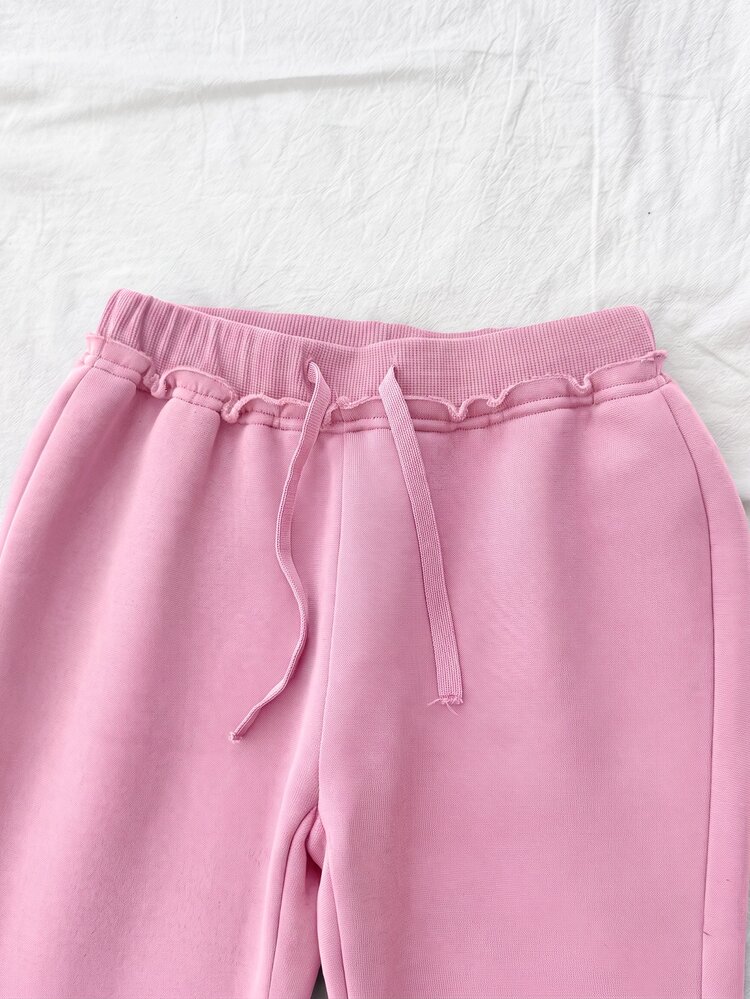 Set Kasual Anak Perempuan Remaja Warna Pink: Hoodie dan Celana Olahraga - Berwarna merah muda - View 4