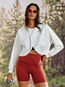 Exploreva Solid Cross Wrap Crop Outdoor Tee - White - View 9