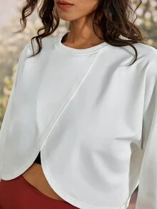 Exploreva Solid Cross Wrap Crop Outdoor Tee - White - View 7
