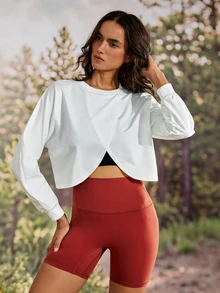 Exploreva Solid Cross Wrap Crop Outdoor Tee - White - View 5