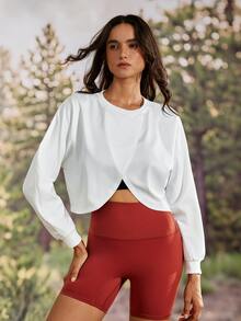 Exploreva Solid Cross Wrap Crop Outdoor Tee - White - View 2