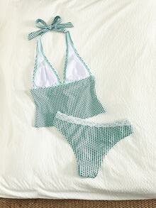 Swim Mod Set Baju Renang Tankini Wanita Motif Polkadot Berenda dengan Tali Depan, Gaya Imut untuk Musim Semi/Panas - MultiWarna - View 2