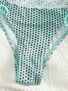 Swim Mod Set Baju Renang Tankini Wanita Motif Polkadot Berenda dengan Tali Depan, Gaya Imut untuk Musim Semi/Panas - MultiWarna - View 3