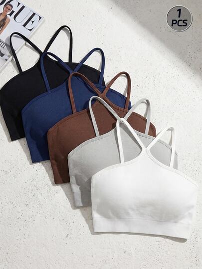 Velisys Velisys 5pcs Black,Summer,Athleisure Sporty,Pilates High Neck Sports Bra Built In Bra,Sleeveless Active Top,Criss Cross One Shoulder Halter Gym Athletic Tops