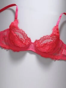 EmpressEnvy Black Lace Eyelash 3/4 Cup Women's Bra - Hot Pink - View 4