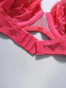 EmpressEnvy Black Lace Eyelash 3/4 Cup Women's Bra - Hot Pink - View 5