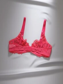 EmpressEnvy Black Lace Eyelash 3/4 Cup Women's Bra - Hot Pink - View 2