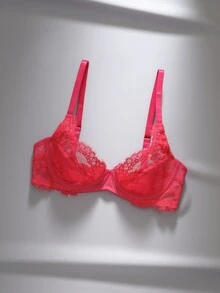 EmpressEnvy Black Lace Eyelash 3/4 Cup Women's Bra - Hot Pink - View 1