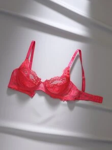 EmpressEnvy Black Lace Eyelash 3/4 Cup Women's Bra - Hot Pink - View 3