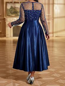 Fleurora Plus Size Formal Mesh Patchwork Dress Wedding Cocktail Navy Blue Autumn Elegant Birthday Luxury Evening Occasion Fall - Navy Blue - View 3