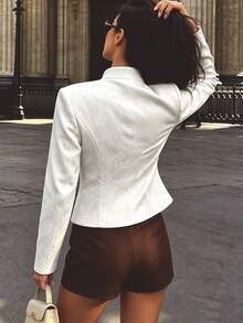 SHEIN PariChic New Chinese Style Stand Collar Jacquard Short Jacket Women Asymmetrical Button Slim Fit Flattering Long Sleeve Elegant Blazer Top - White - View 2