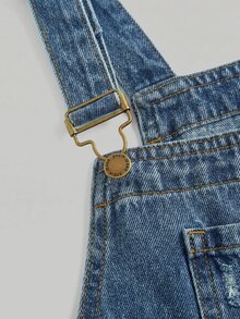 SHEIN Girls' Deep Blue Denim Loose Distressed Overalls Fall Clothes Winter Casual - Blue - View 6
