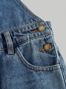 SHEIN Girls' Deep Blue Denim Loose Distressed Overalls Fall Clothes Winter Casual - Blue - View 7