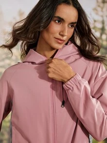 Exploreva Exploreva Women's Minimalist Zipper Pocket Long Sleeve Outdoor Softshell Jacket - Pink - View 5