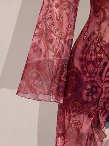 SHEIN ICON Women Plus Size Paisley Pattern Red Tie Asymmetrical Hem Top - Red - View 4