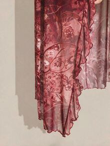 SHEIN ICON Women Plus Size Paisley Pattern Red Tie Asymmetrical Hem Top - Red - View 3