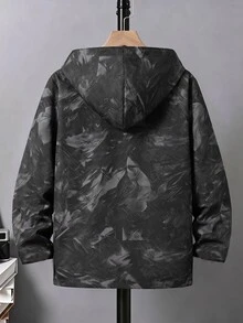 SHEIN 青少年男孩梭織連帽配色防風外套，戶外運動夾克大衣 - 黑色 - 查看 2