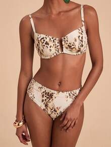 Travachic Women's Summer Beach Leopard Print Sexy Bikini & Triangle Bottom Two-Piece Swimsuit Set - Multicolor - View 2